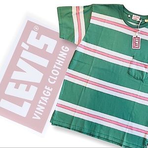 Levi’s Vintage Clothing 1940’s Split Hem Striped T-Shirt Pink/Green